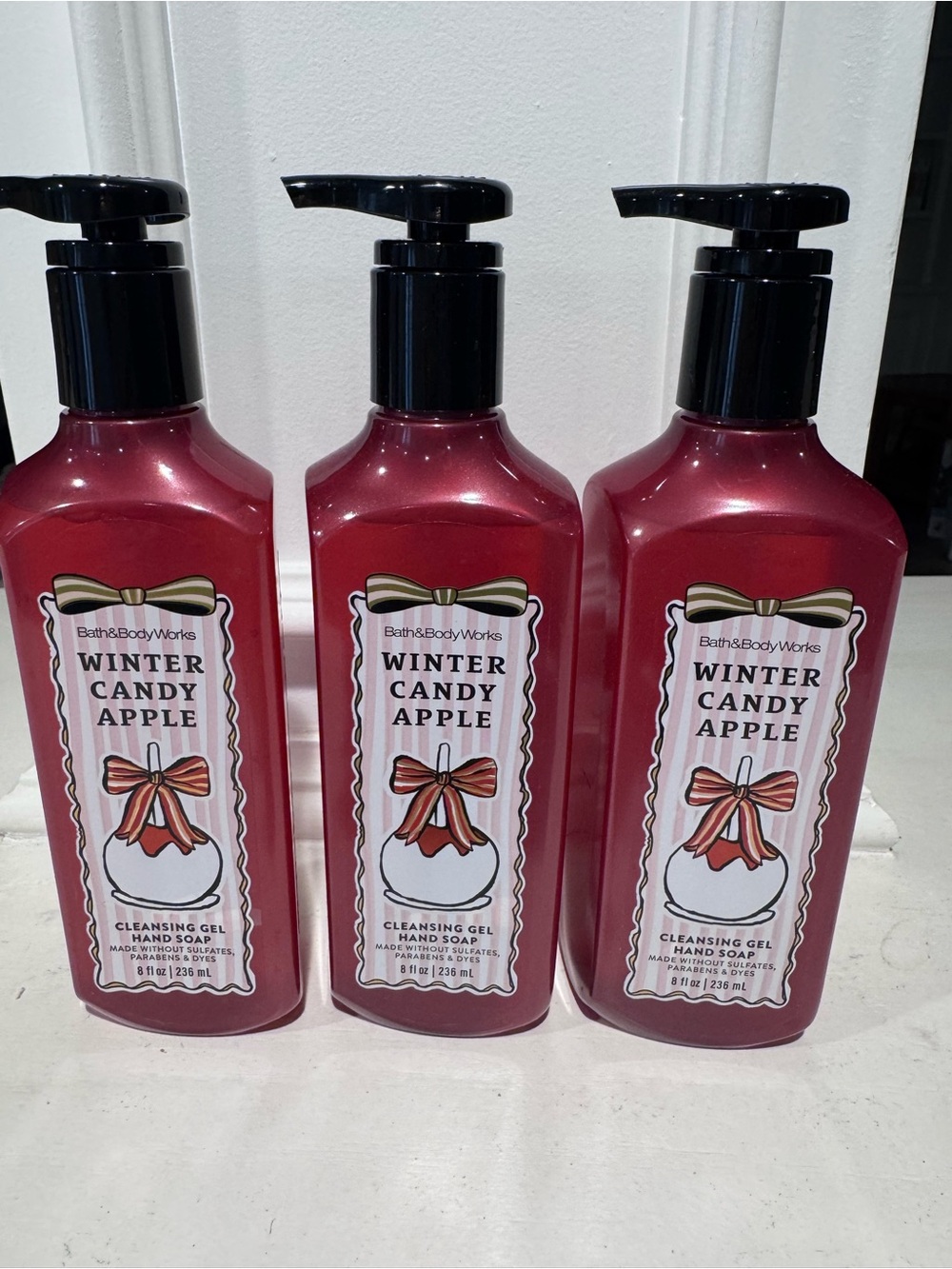Bath & Body Works Winter Candy Apple Hand Soap - Red 3 bottles 8 ounces each NWT